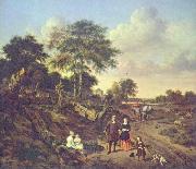 Esaias Van de Velde Portrait of a couple with two children and a nursemaid in a landscape oil painting